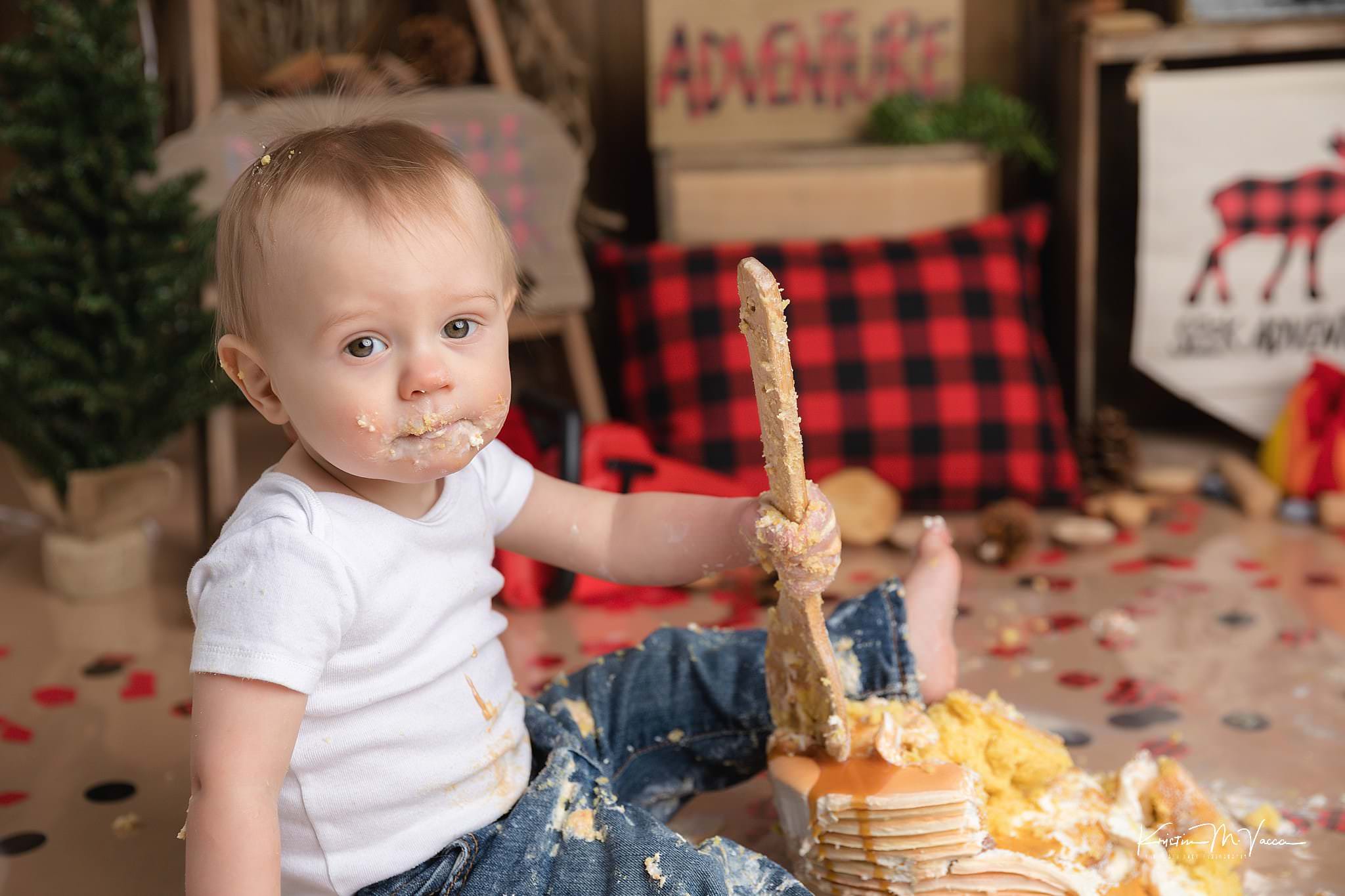 Photos of Mark's lumberjack cake smash by Newington, CT photographer The Flash Lady Photography