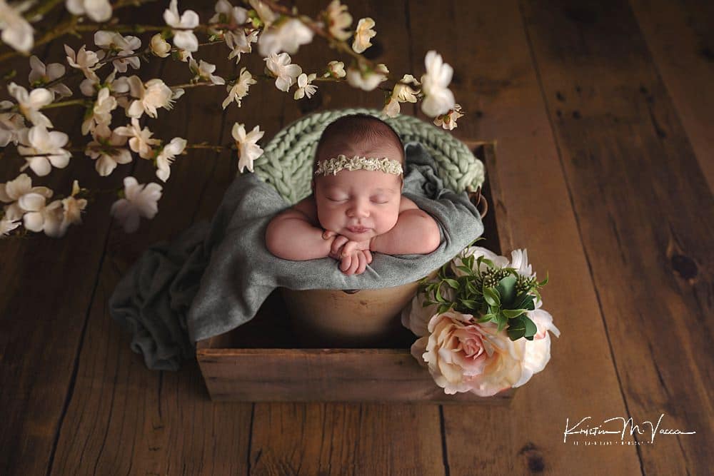 Pink & sage newborn photos by The Flash Lady Photography