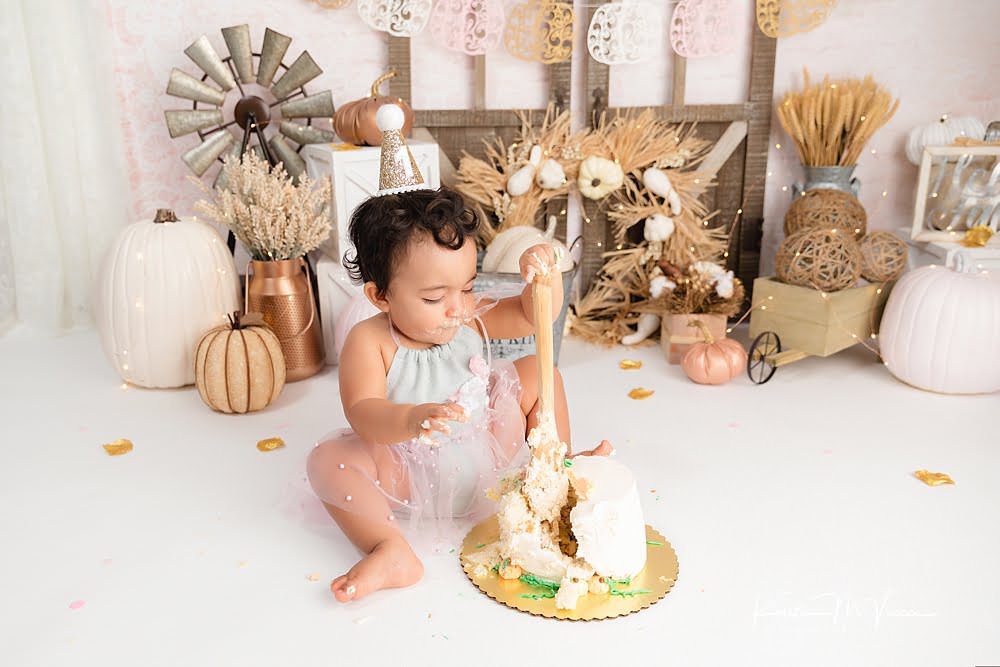 Girly pumpkin cake smash by The Flash Lady Photography