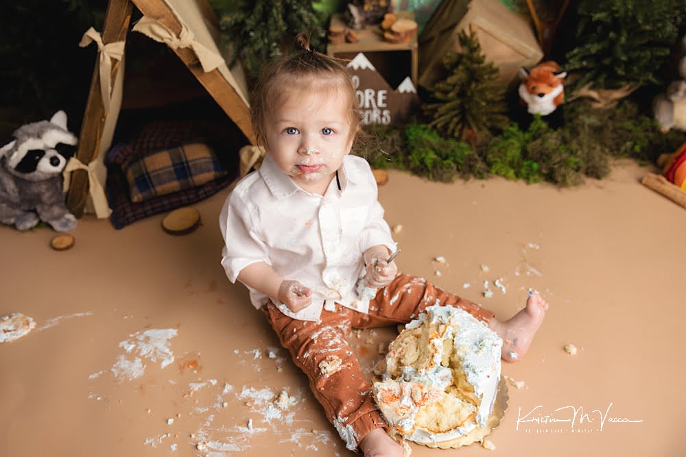 Woodland theme cake smash by The Flash Lady Photography
