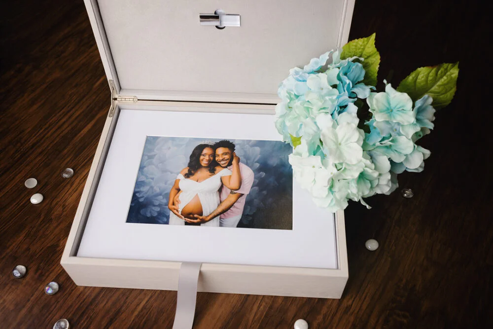 Flash-Lady-Printed-Product-Photos-18 Legacy Box of matted prints displayed for photography pricing by The Flash Lady Photography